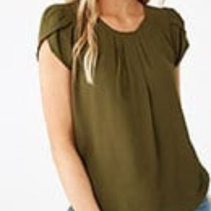Olive color Tulip-Sleeve Pleat-Front Top